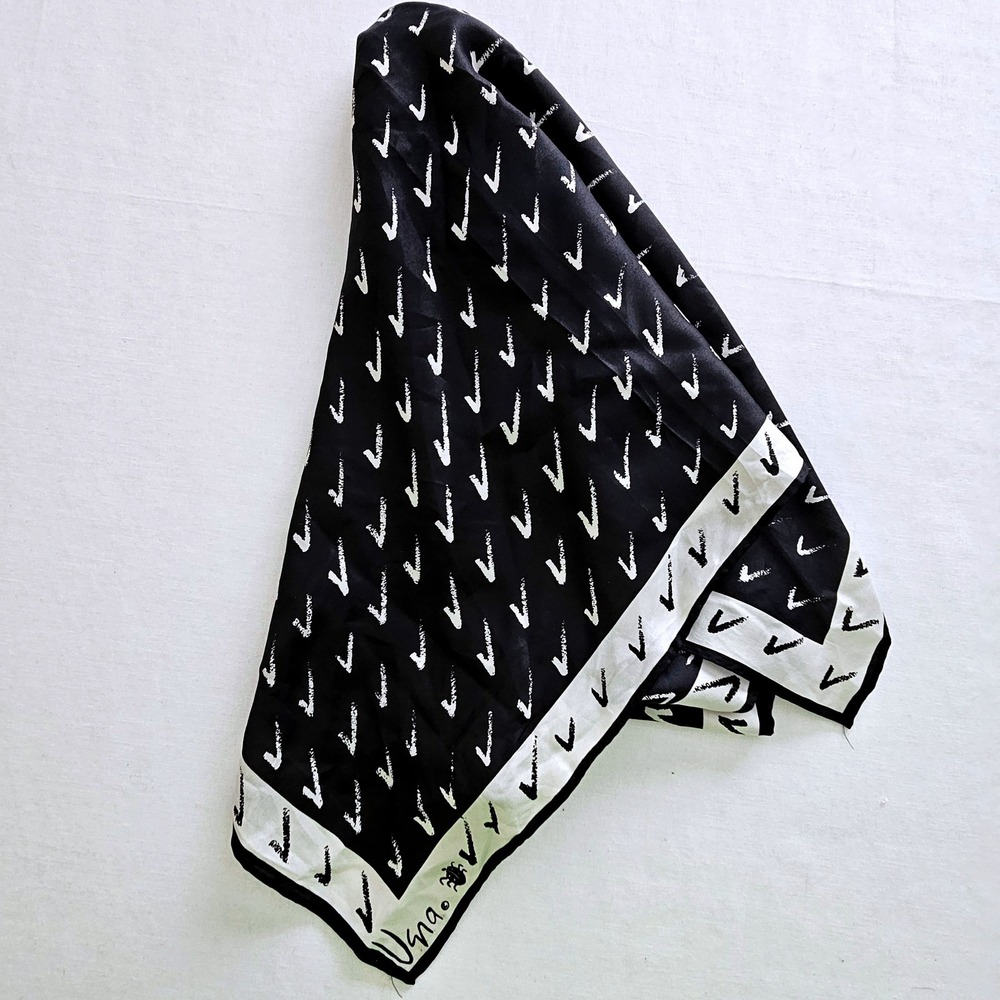 Vera Neumann Vintage Scarf Black White Silk Blend Ladybug Logo Square Japan 22in